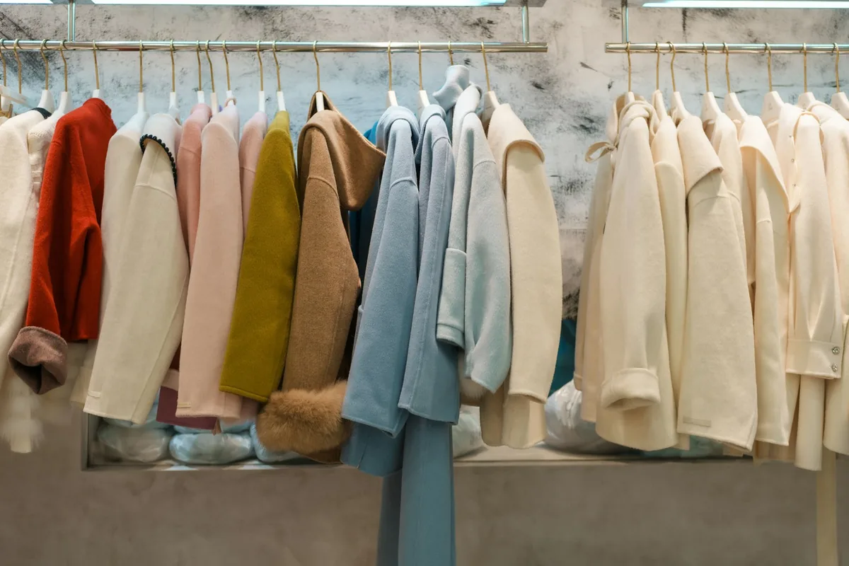 Garments arranged together on a clothing rail
